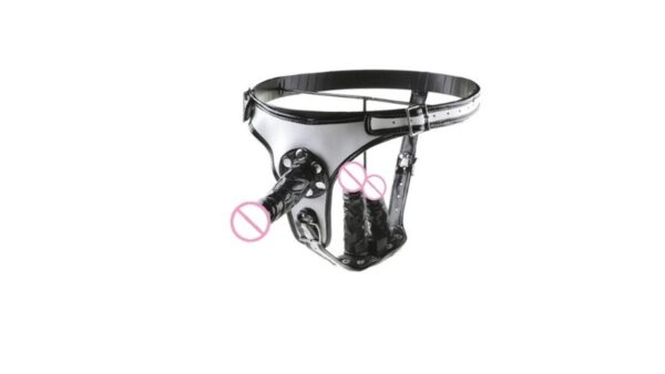 MToys - Műbőr hám 3 db. rögzíthető dildóval,Faux leather harness with 3 dildos