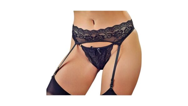 Cottelli - harisnyatartó tangával (fekete),lace garter belt with thong (black) – 2 kép